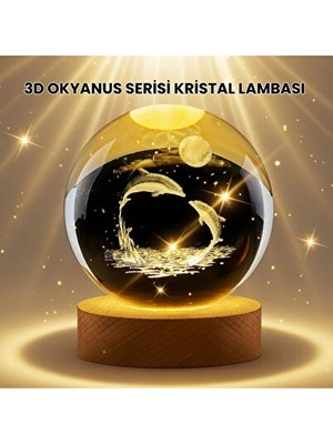 Orvessa Sıcak Işıklı Yunus Kristal Küre ile Sakin Atmosfer Yaratın Masa ve Gece Lambası