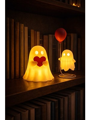 Solvéra Kırmızı Balon ve Kalpli LED Hayalet Gece Lambası Seti Masa ve Gece Lambası