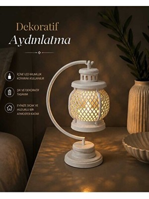 Solvéra Rustik Tasarımlı Ahşap Fener Mumluk, Dekoratif Gece Lambası Masa ve Gece Lambası
