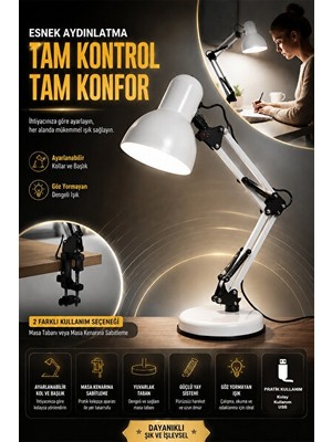 Solvéra Ayarlanabilir Kafa ve Kol Çalışma Lambası, Çok Fonksiyonlu LED Masa ve Gece Lambası