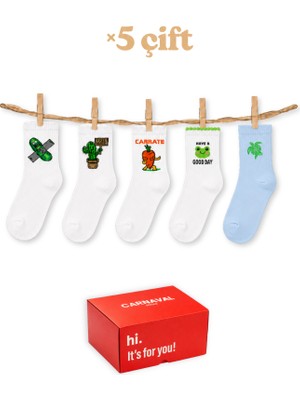 Carnaval Socks 5’li Unisex Desenli Kısa Konç Çorap Seti-6 Hediye Kutulu