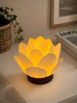 Vaelmont Ahşap Görünümlü Lotus Çiçeği Pilli LED Gece Lambası Masa ve Gece Lambası