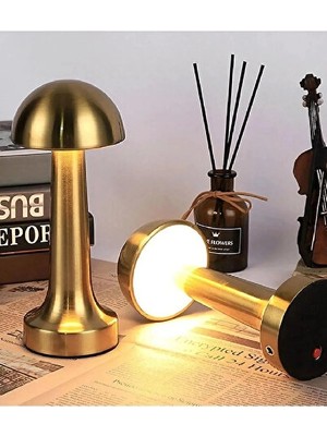 Vaelmont 3 Işık Renkli Mantar Masa Lambası - Gold Renkli ve Dim Edilebilir Masa ve Gece Lambası