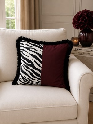 Pelin Abaka Zebra Serisi, Süet Saçaklı Kırlent Kılıfı 43X43 cm