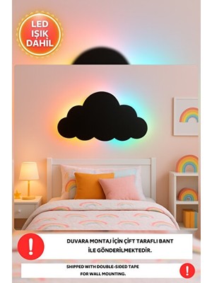 PremiumPort Orvessa Bulut ve Ay Temalı Rgb Gece Lambası, Bebek Odası Dekoru Masa ve Gece Lambası