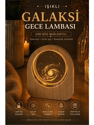 Solvéra Galaksi Desenli USB Bağlantılı Gece Lambası, Uzay Temalı Dekorasyon Masa ve Gece Lambası