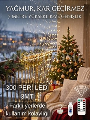 Vaelmont Kumandalı Perde LED Işık - 8 Mod, 3X3M, Gün Işığı Renkli Sarkıt Masa ve Gece Lambası