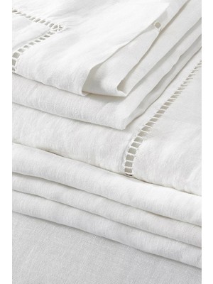 The White Company Santorini El Işlemeli Keten Düz Çarşaf