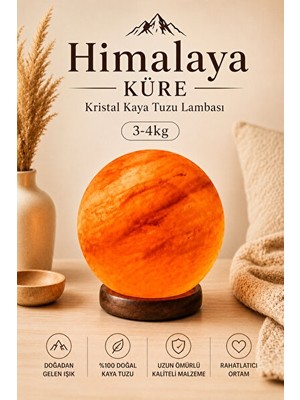 Vaelmont Ahşap Tabanlı Himalaya Kaya Tuzu Lambası, 4-5 Kg, 1,5 Metre Kabloyla Masa ve Gece Lambası