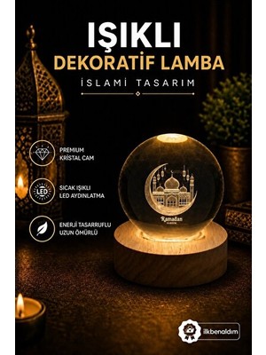 Solvéra Kristal Cam Küre ile Işıklı Medine Tasarımlı Gece Lambası Masa ve Gece Lambası