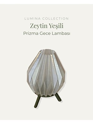 Orvessa Zeytin Yeşili Prizma Gece Lambası – Modern Dekoratif Abajur Masa ve Gece Lambası