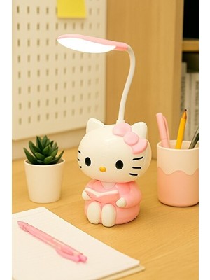 Vaelmont Sevimli Hello Kitty Pilli Masa Lambası Pembe Renkli Tasarım Masa ve Gece Lambası