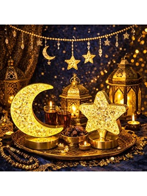 Orvessa Ramazana Özel Ay Yıldız Tasarımlı Masa Lambası Seti Masa ve Gece Lambası
