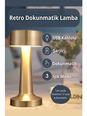 Vaelmont Altın Renkli Şarjlı Dokunmatik Masa Lambası, Dimmer ve Enerji Tasarrufu Öze