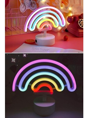 Orvessa Renkli Neon LED Gökkuşağı Işık, Dekoratif ve Ambiyans Aydınlatması Masa ve Gece Lambası