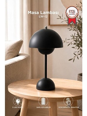 Solvéra Şarjlı Yuvarlak Masa Lambası - Çok Modlu ve LED Işıklı Tasarım Masa ve Gece Lambası