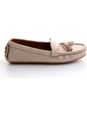 Bambi K01309000672 Bej Kadın Loafer Ayakkabı Düz Taban Suni Süet ile Şık ve Rahat Seçim