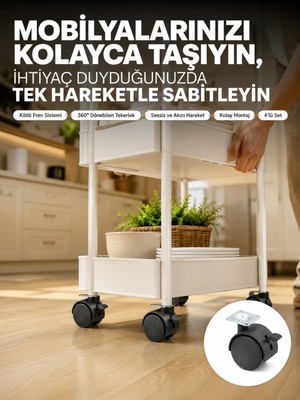 Aesco 4’lü Kilitli Tekerlek Ayak 4 cm Sessiz ve Dayanıklı