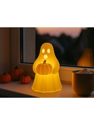 Solvéra Balkabağı Tutan Hayalet Masa Lambası - 3D Baskı ve Pilli Tasarım Masa ve Gece Lambası