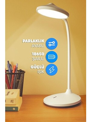 Solvéra Ayarlanabilir Işık ve Telefon Tutuculu Şarjlı Çalışma Lambası Masa ve Gece Lambası
