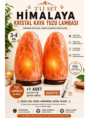 Vaelmont 2’li Himalaya Kristal Kaya Tuzu Lambası Seti, 3-4 Kg, Hediye Eşliğinde Masa ve Gece Lambası