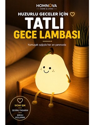 Orvessa Renk Değiştiren Silikon Armut Gece Lambası, Şarjlı ve Sevimli Tasarım Masa ve Gece Lambası