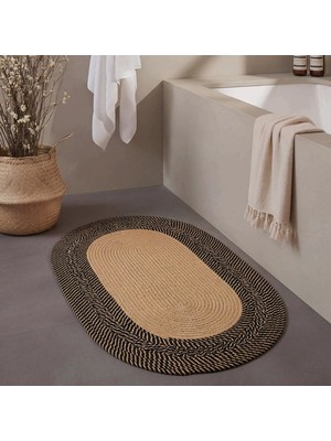 Cool Halı Luke Kahve Siyah Oval Banyo Paspası Çift Taraflı Yıkanabilen Tekli Örgü Klozet Önü Lavabo Önü Paspas