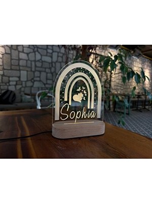Solvéra Kişiye Özel Isimli Çocuk Odası Ahşap Gece Lambası, USB Bağlantılı Masa ve Gece Lambası