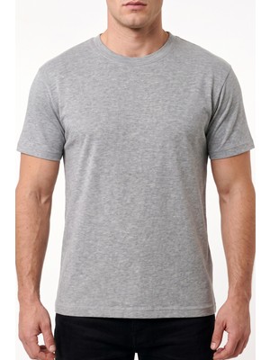 Hadiora Unisex Gri Bisiklet Yaka Oversize Tişört - Basic Bol Kesim Günlük T-Shirt