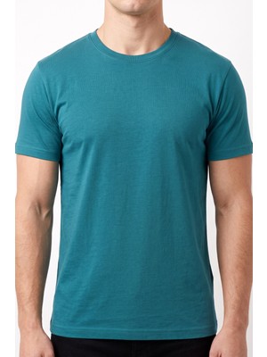 Hadiora Unisex Yeşil Bisiklet Yaka Oversize Tişört - Basic Bol Kesim Günlük T-Shirt