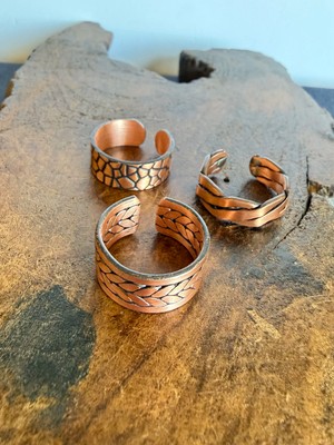 Aida Jewelss %100 Saf Bakır 3lü Yüzük Ayarlanabilir Ölçü El Işi Bakır Yüzük Kombini