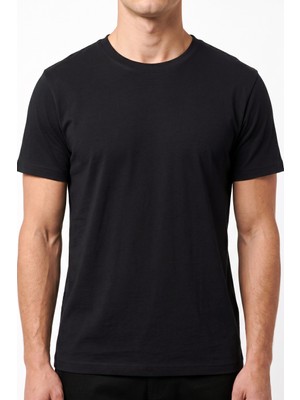 Hadiora Unisex Siyah Bisiklet Yaka Oversize Tişört - Basic Bol Kesim Günlük T-Shirt