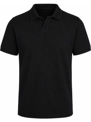 Trender Çelikli Lakint Yarım Patlı Siyah Erkek Polo Yaka T-Shirt 2918