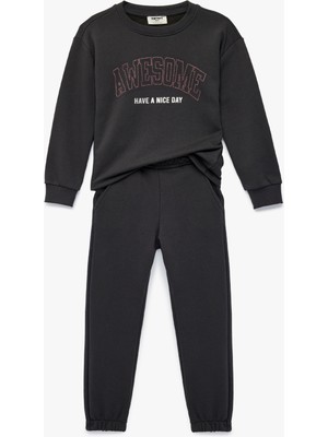Koton Üç Iplik Baskılı Uzun Kollu Bisiklet Yaka Sweatshirt Eşofman Takımı - 2'li Set