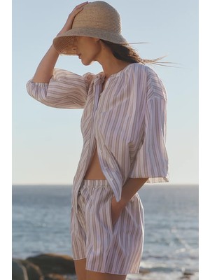 The White Company Çizgili Pamuk Karışımlı Kadın Şort
