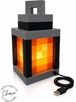 Maison Luré Minecraft Temalı Büyük Boy Gece Lambası, USB Kablolu ve Dekoratif Masa ve Gece Lambası