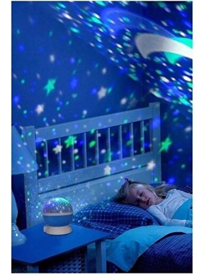 Maison Luré Dönen Ay ve Yıldız Projeksiyonlu Gece Lambası, Mavi Renkli ve Büyülü Atmosf