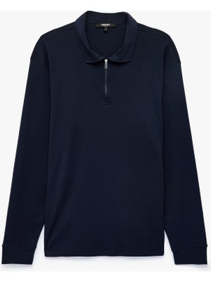 Koton Pamuklu Uzun Kollu Yarım Fermuarlı Polo Yaka Sweatshirt