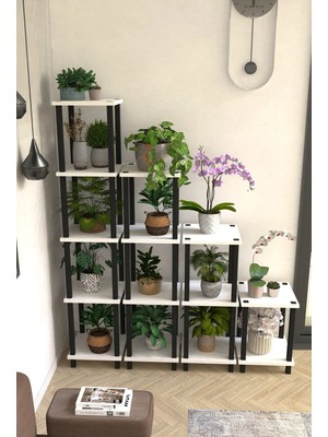 Remaks Artemis Çok Katlı Basamak Saksılık Çiçeklik Standı | Dekoratif Modüler Bitki Rafı-Beyaz