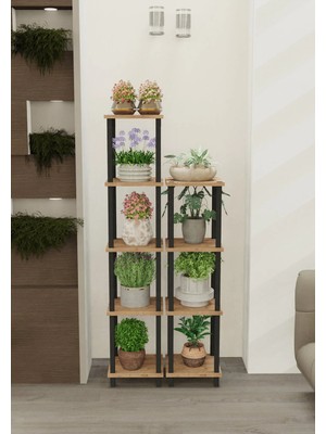 Remaks Ares Çok Katlı Basamak Saksılık Çiçeklik Standı | Dekoratif Modüler Bitki Rafı-Meşe