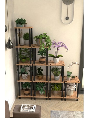 Remaks Artemis Çok Katlı Basamak Saksılık Çiçeklik Standı | Dekoratif Modüler Bitki Rafı-Meşe
