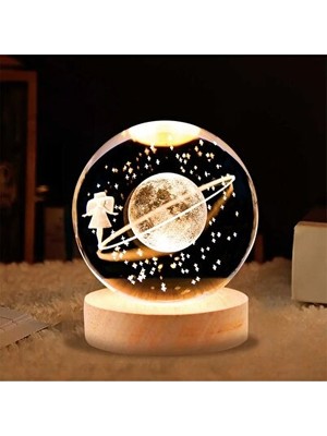 Maison Luré USB Girişli Ahşap Detaylı Cam Küre Dekoratif Gece Lambası Masa ve Gece Lambası