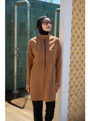 Remsa Mayo Tam Kapalı Yüzücü Tesettür Mayo R003 Nurhan Camel