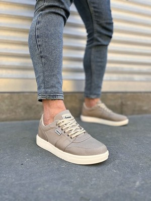 JET-0118 Rex Bağcıklı Keten Kumaş Erkek Günlük Sneaker Ayakkabı Kkt - Bej