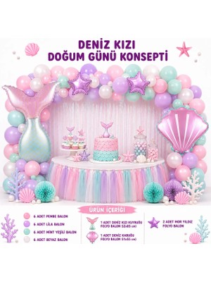 Çavuş E-Ticaret Deniz Kızı Doğum Günü Set Deniz Kızı Kuyruğu Folyo Balon Seti Doğum Günü Parti Seti Deniz Kızı Konsept Balon Zinciri