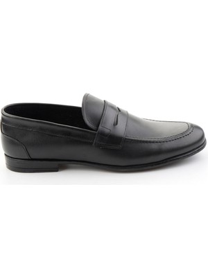Bambi Siyah Hakiki Deri Erkek Loafer Ayakkabı E01549024403
