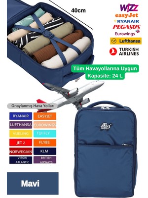 Jet Turtle Seyahat Sırt Çantası 40CM 40X25X15 cm Pegasus, Wizz Air, Ryanair, El Valizi Koltuk Altı Valizi