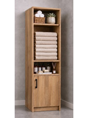 Noiss Home Decor Duru Meşe Çok Amaçlı Raflı Banyo Kiler Mutfak Erzak Çamaşır Odası Dolabı
