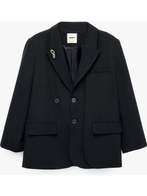 Koton Kruvaze Yaka Uzun Kollu Metal Aksesuarlı Blazer Ceket