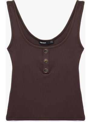 Koton Viskon Kumaş Slim Fit Düğmeli Henley Yaka Atlet Bluz